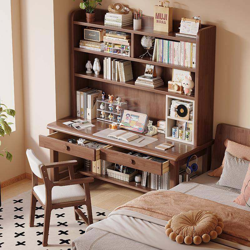 实木书桌书架一体小习户卧室儿童学桌家电用学型生写字EGL桌书房