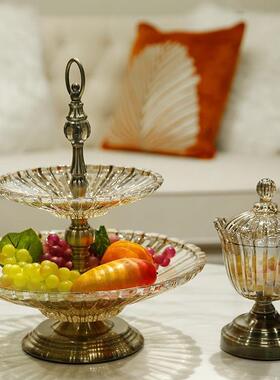 欧式璃双层果盘果盘奢轻高档玻干果盘家用客厅茶水几摆87373件奢