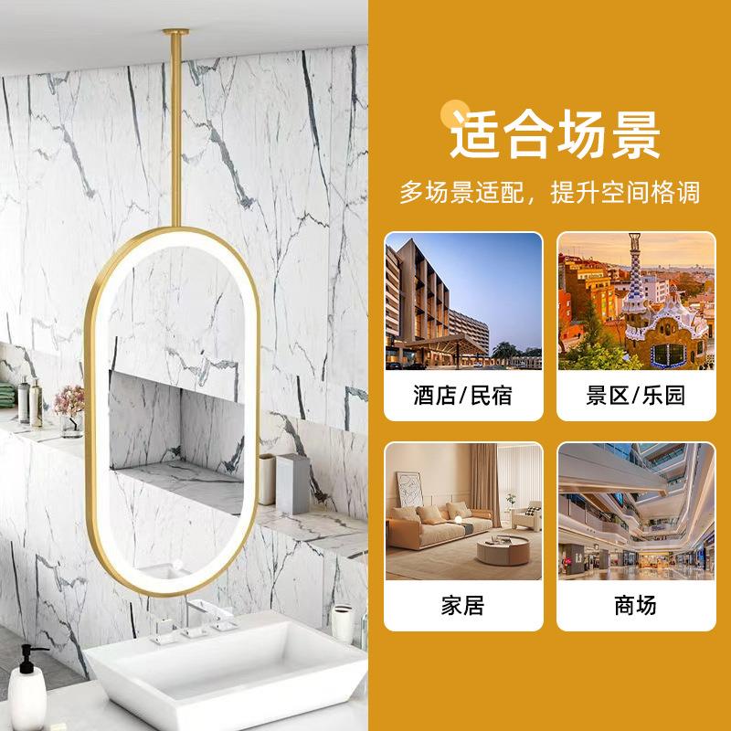 镜悬空带灯单双面发镜光子浴室天花单根悬挂板椭圆化妆酒镜店吊理