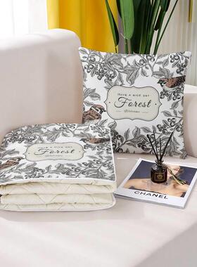 四季通用花鸟午睡包美手绘靠枕车用抱枕被式IOR子办两用公室二合