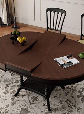 新款式古风复古实木木伸餐桌小户型家缩用全实可法88735变伸缩圆