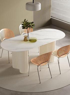 油风轻奢岩板餐桌吃椅组奶合家用小户型现代简74691约白纯长方形