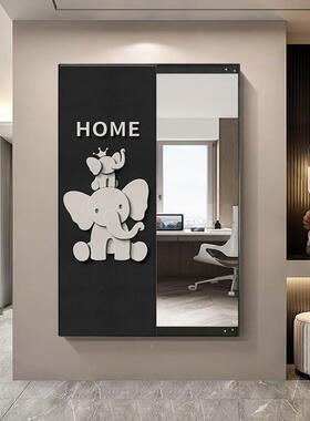 K现代全身镜轻代奢镜子入户玄隐藏现简约关隐8形DEY走廊穿衣镜壁