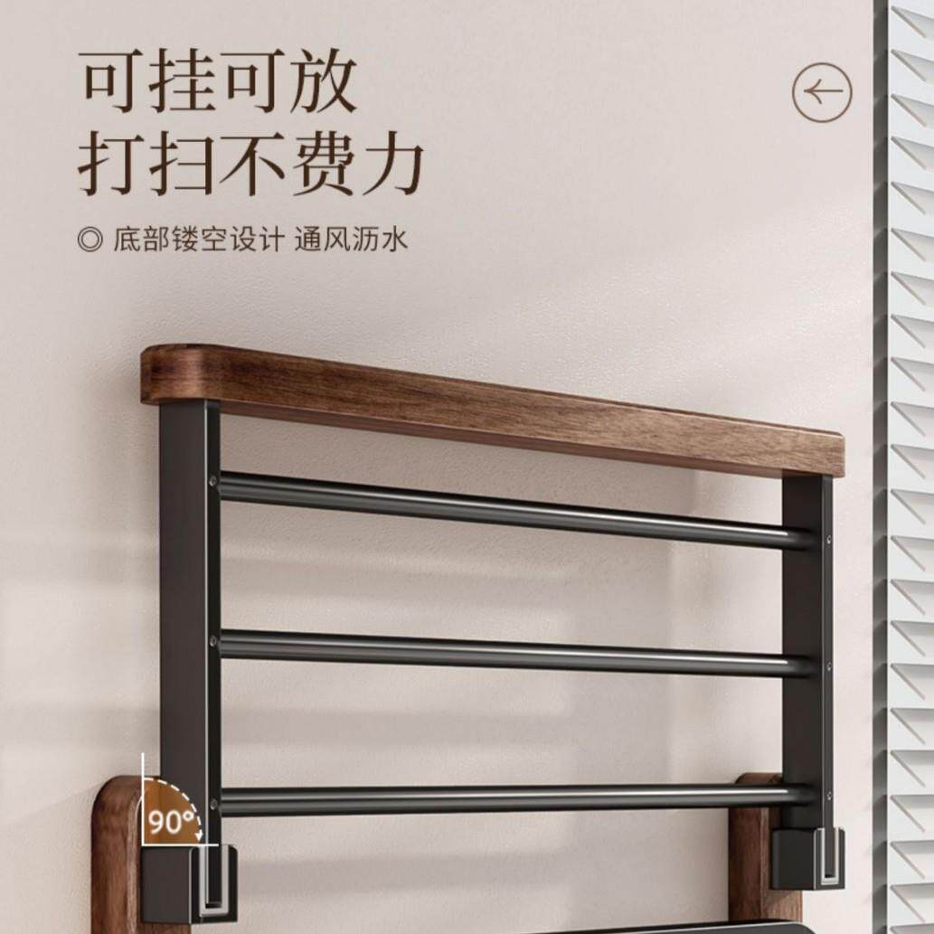 胡桃体木毛巾架卫生间HHB置物架免打孔卫室架子生间浴厕所浴巾一