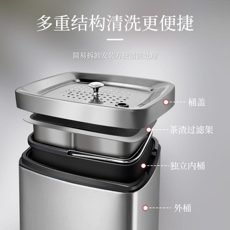 茶渣桶客厅不钢方方形茶渣形垃圾带桶水茶桶废锈水桶家用盖茶几办