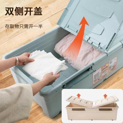 小国塑料90L掀盖收纳箱2595床底储物箱有盖箱子带轮