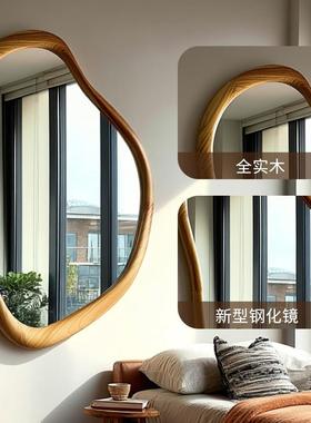 钢化镜中风全木芒果异镜壁挂式穿衣形镜挂墙实装古异形装饰饰镜镜
