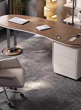 中古风办公桌商用实木35360计书桌书房板桌老总裁桌设师款形弧桌