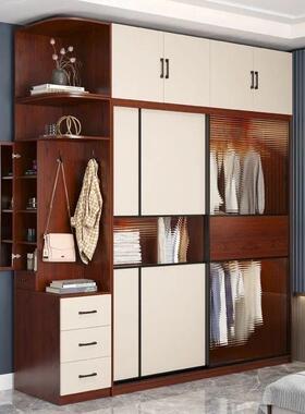 实木红色生态多衣NAS层板加实厚木板柜推拉门衣柜家用卧背室滑门