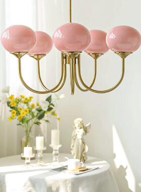 法式轻奢灯油风个性粉玻璃球客奶厅吊田园圆浪漫温馨卧室餐94517