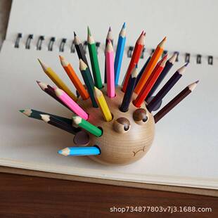 木创意笔生气的河筒豚铅笔置物笔筒儿童收纳桌置物筒书房学习桌面