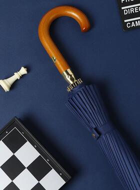 2弯4骨柄雨伞男MLO士复古商务加黑色钩木柄英伦风大加固长直杆伞