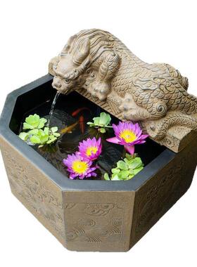 腹户外庭院鱼缸水环NXV花园水池摆造循景装饰仿石雕吸水兽蚣鱼池