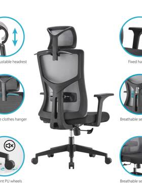 ITA高背旋转可调枕人布体工政程学织物网PP设计行办公头椅