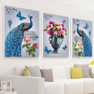 孔雀钻画绣2025款客厅三联画欧式花瓶贴新钻十字钻石绣OrHgI47Q满