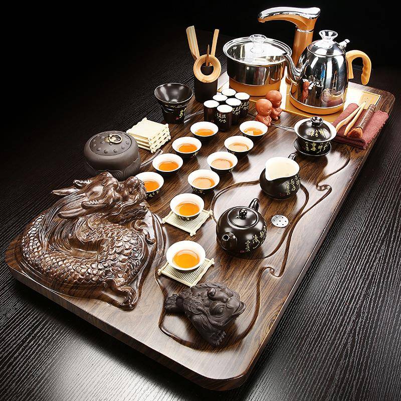 立体龙茶茶盘茶具装家用现代客厅实HYusxutx茶台套泡木烧水壶全自