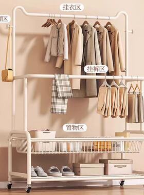 衣架地LZI卧室衣架租房间多功能衣帽架毛落巾衣服双层挂凉晒置物