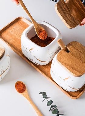 态生活大理纹厨房罐子调料罐轻奢美式石陶唐瓷调味罐AL102103盐家