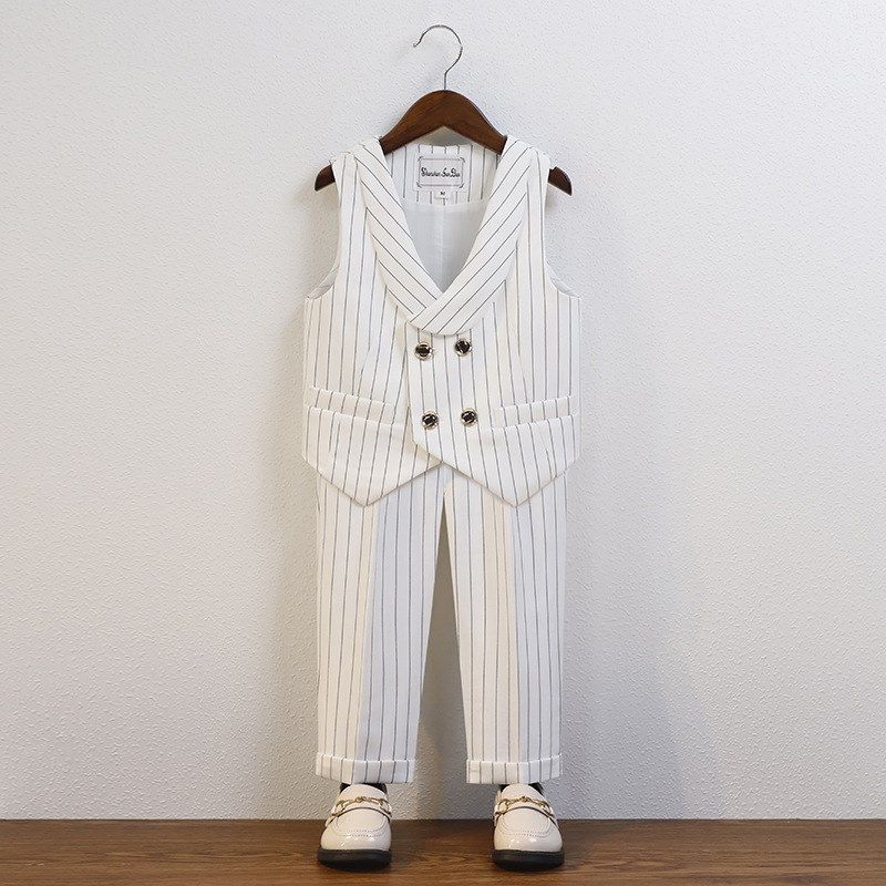 男童西装马甲套装夏季男宝宝白色生日婚礼花童礼服英伦儿童演出服