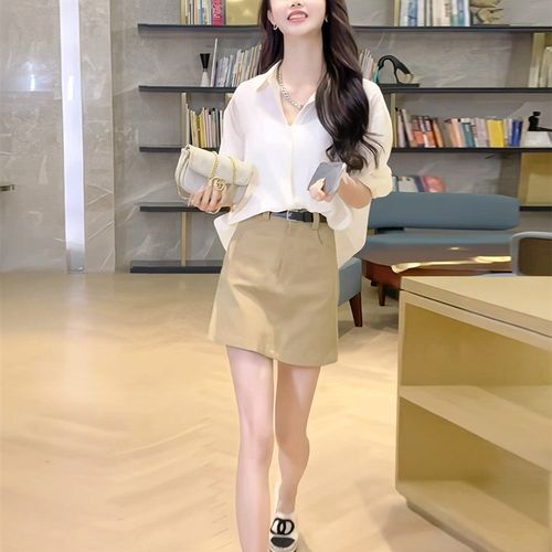 轻熟风港味盐系穿搭套装女夏季2023新款雪纺衬衫高腰包臀裙两件套
