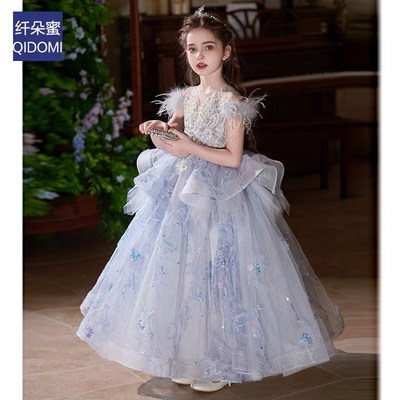 绝美儿童晚礼服2025新款高级感重手工法式小主持人女童蓬蓬公主裙