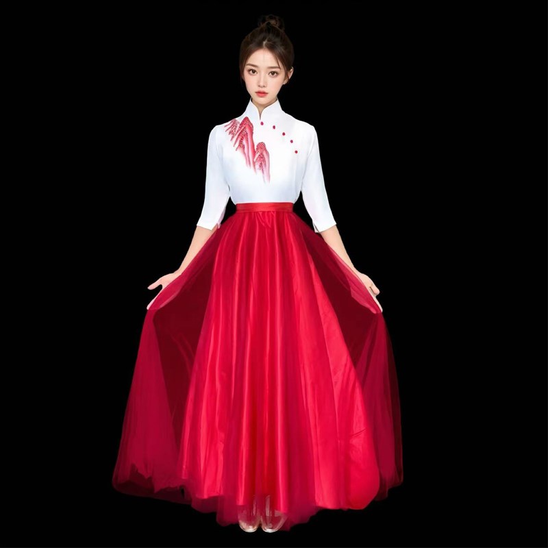 新款男女大合唱演出服学生红歌比赛诗歌朗诵舞台表演服主持人服装