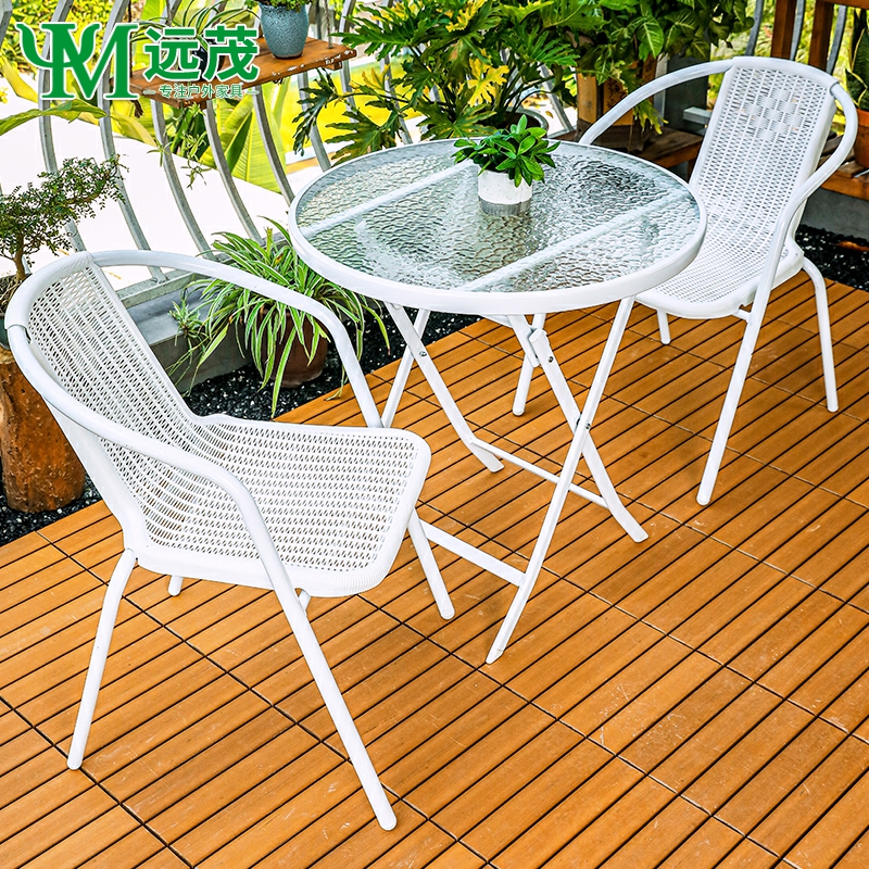远茂户外阳台小桌椅休闲网红一桌二椅桌茶茶几藤椅玻璃三件套组合