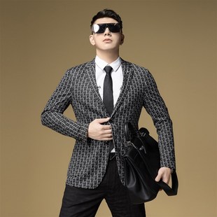 BM网纹满花复古设计感西装外套男款高端修身男士休闲西服2024新款