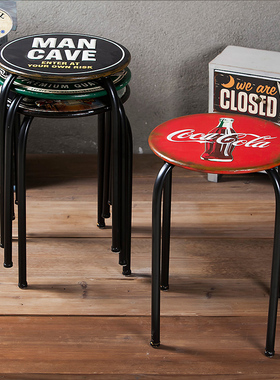 美式LOFT酒吧摆件复古工业风格酒吧咖啡厅椅子吧台凳子铁艺装饰品