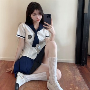 水手服女学院风JK制服海军领短袖衬衣韩式高腰百褶裙两件套装夏季