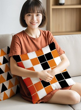 北欧橙色沙发抱枕客厅床头靠垫车用软包高级感轻奢靠枕枕套