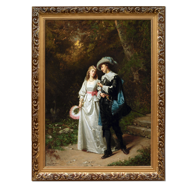 竖版欧式宫廷人物油画简古典人物情侣墙面装饰有框画喷绘画可定做