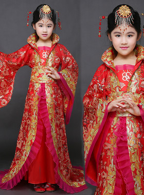 儿童古代服装唐朝贵妃皇后拖尾女孩公主仙女宫廷汉服女童舞蹈演出