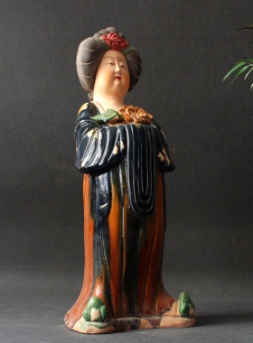 唐三彩仕女摆件陶瓷陶俑手工复古胖妞电视柜玄关书架古董仿古收藏