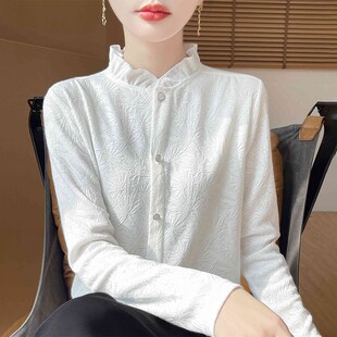 高级感半高花边领长袖衬衫女装秋冬配西装内搭小衫叠穿打底衫上衣