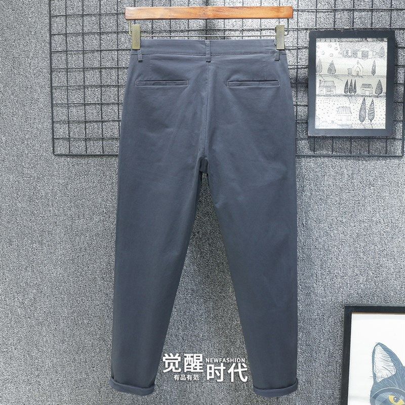 加绒加厚秋冬季深灰九分休闲裤男士修身直筒高端保暖2023新款裤子