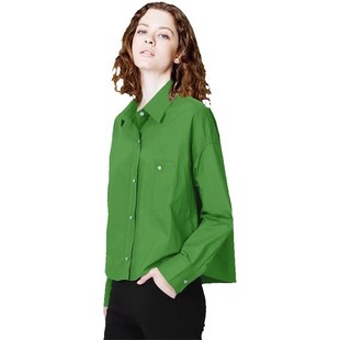 休闲设计感绿色衬衫女2024春夏季新款港风宽松小个子上衣简约气质