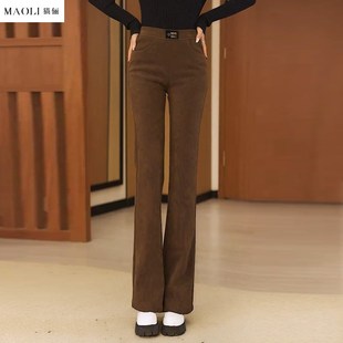 猫俪冬季加绒修身微喇裤2024加厚高腰大码直筒裤喇叭西裤百搭女裤