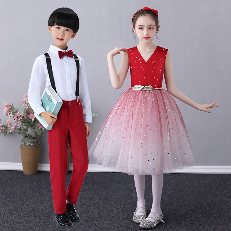 新款儿童合唱服演出服大合唱团礼服男女童小学生朗诵舞蹈表演服装