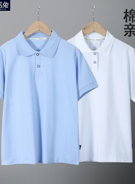 男童polo衫短袖T中大童夏季上衣胖男孩白色翻领t恤胖孩子校服班服