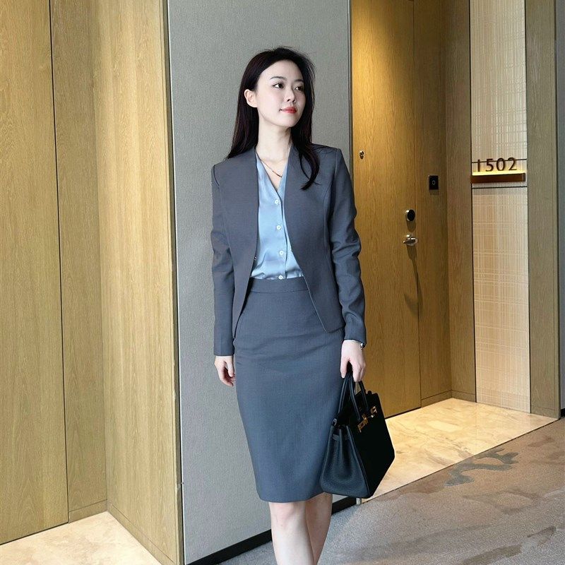 春秋冬新款灰色正装西装半身裙修身气质商务OL职业西服套裙套装女