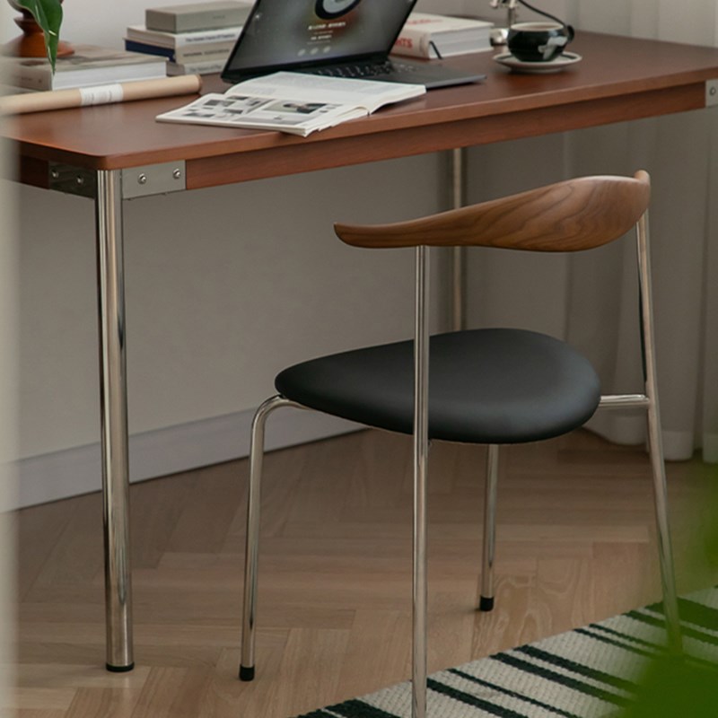 意式实木靠背牛角椅中复古设计师创意餐桌椅子小户型简约书桌椅凳