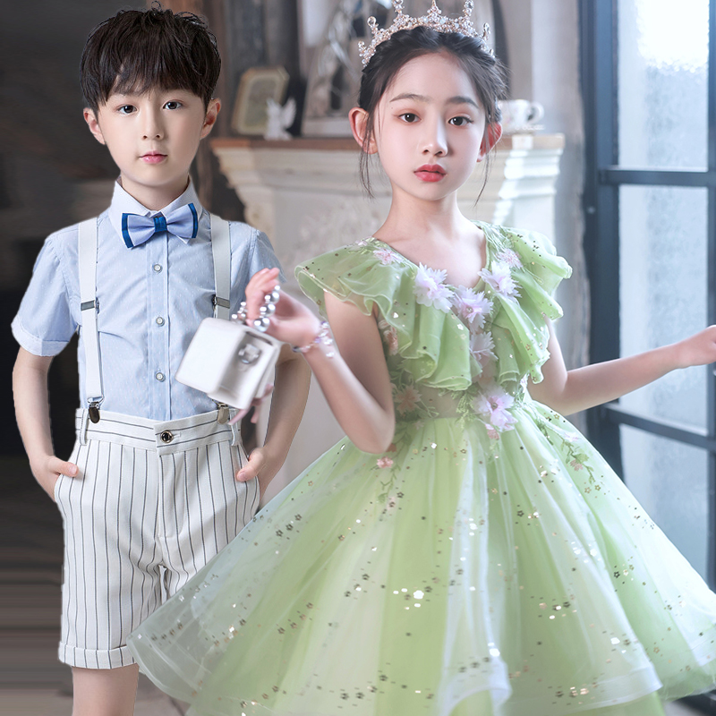 儿童钢琴演出服高端花童婚礼服公主裙女童蓬蓬连衣裙婚礼洋气纱裙