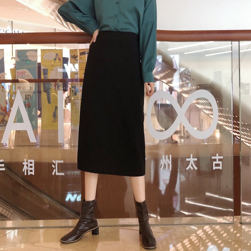 大码半身裙女中长款2021秋冬新款显瘦胖mm包臀裙开叉一步长裙包裙