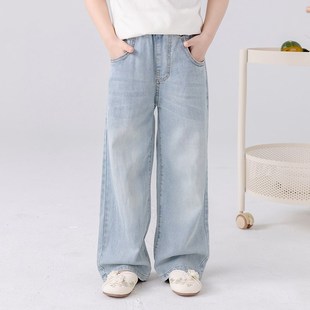 哈依鲁夏季女童薄款水洗棉牛仔裤儿童中大童小学生休闲防蚊长裤