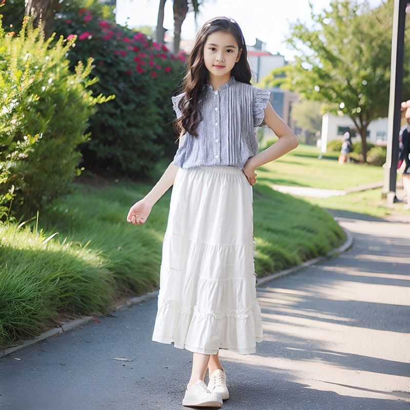 儿童套装女时尚新款女童夏装洋气加大透气女孩衣服半身裙休闲童装