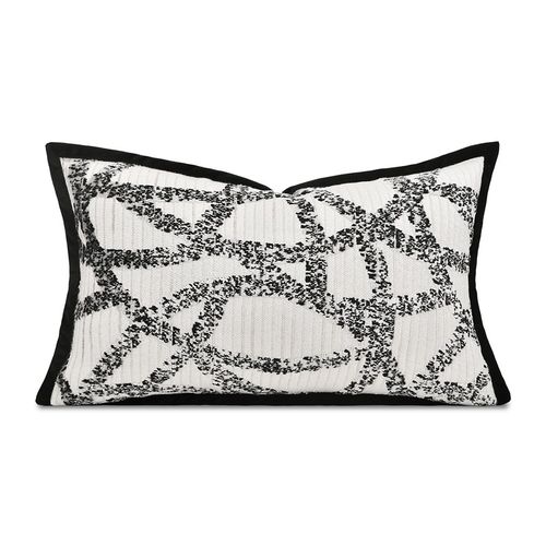 高级抱枕软装家居样板房沙发靠枕客厅新中式米黑割绒腰枕背靠垫套