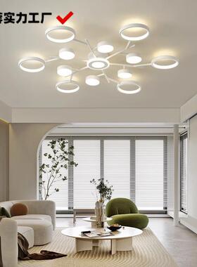 新款奶油风铁艺枝型LED客厅吊灯遥控按键15-20㎡智能80W全屋卧室