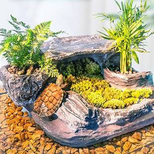 仿真微景观乌龟缸造景晒背台爬梯饲养缸躲避洞穴乌龟晒台爬台休息