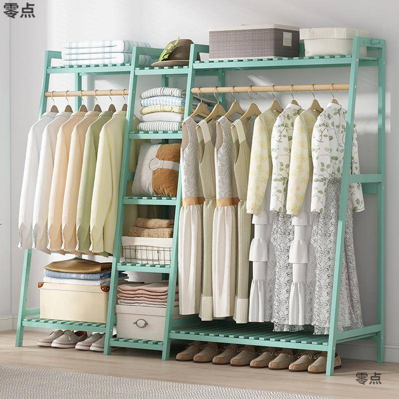 楠竹衣架落地立式卧室简约网红晾衣架收纳挂衣服包家用实木置物架